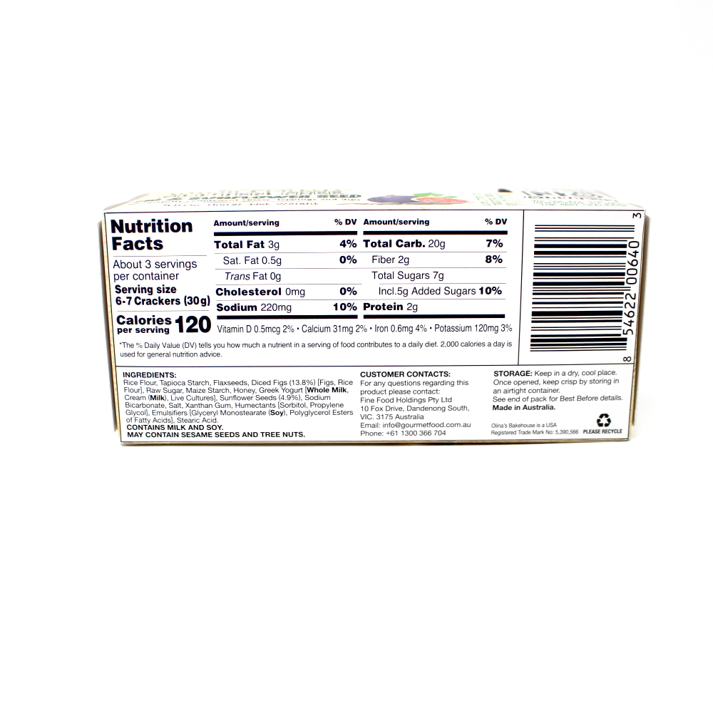Olina's Bakehouse Fig and Sunflower Seed Gluten Free Crackers - Cured and Cultivated