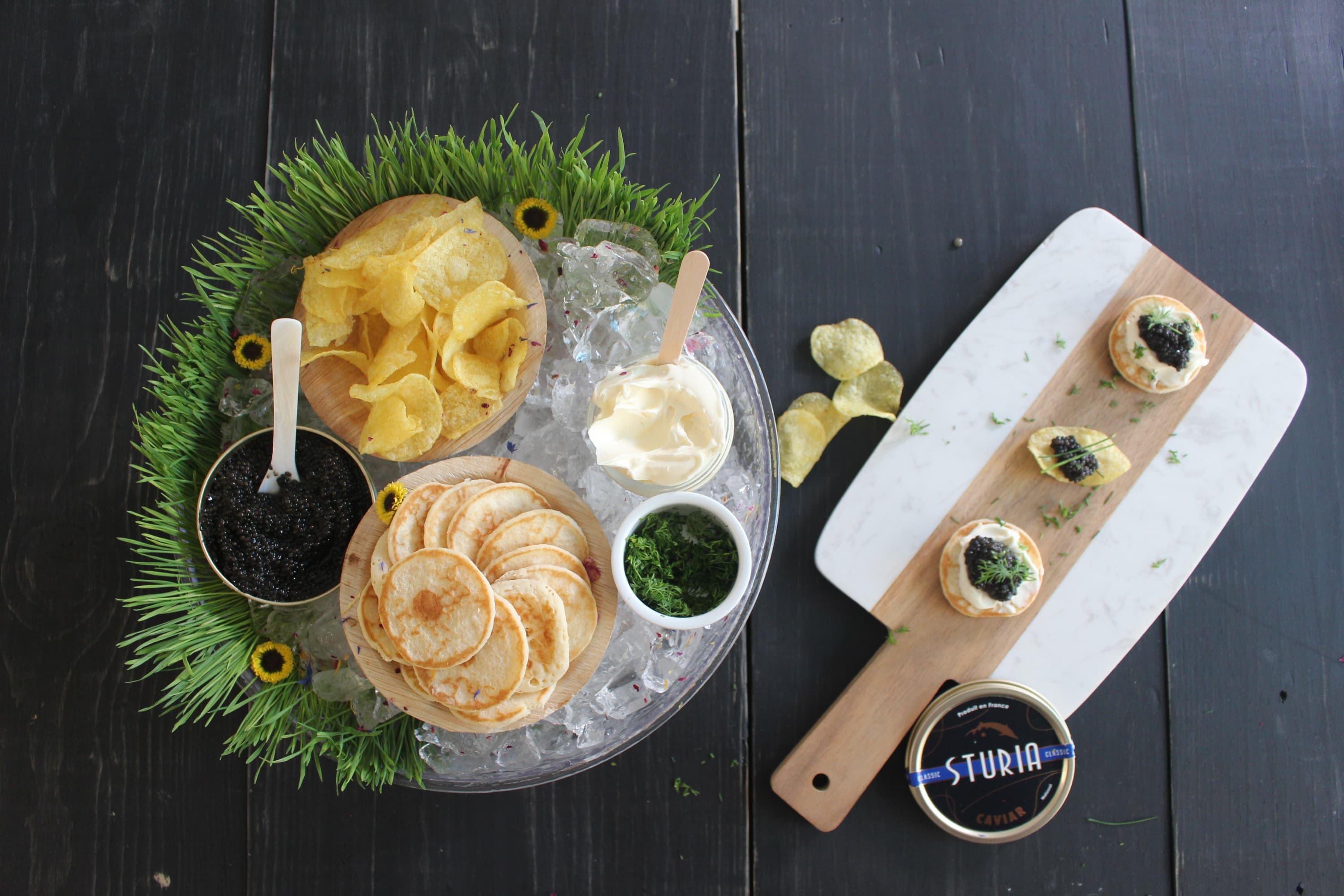 Mini blinis and Black Caviar Paso Robles - Cured and Cultivated