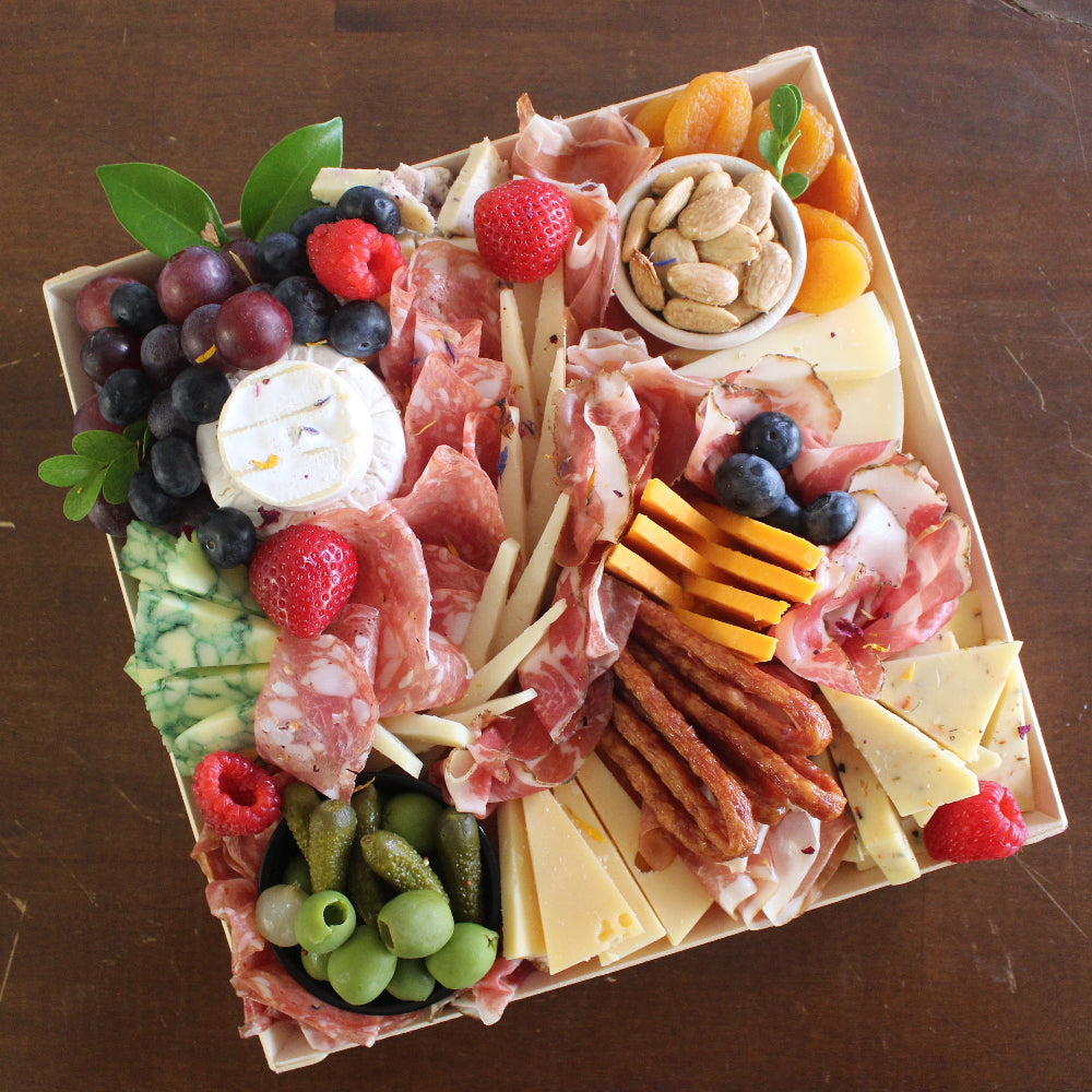 10 x 10 wooden charcuterie wooden tray with lid - Cured and Cultivated