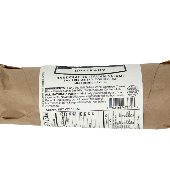 Nostrano Italian Salami, 10 oz - Cured and Cultivated
