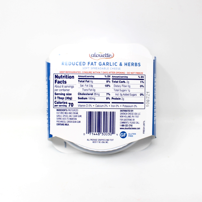 Alouette Reduced Fat Garlic & Herbs Spreadable cheese - Cured and Cultivated
